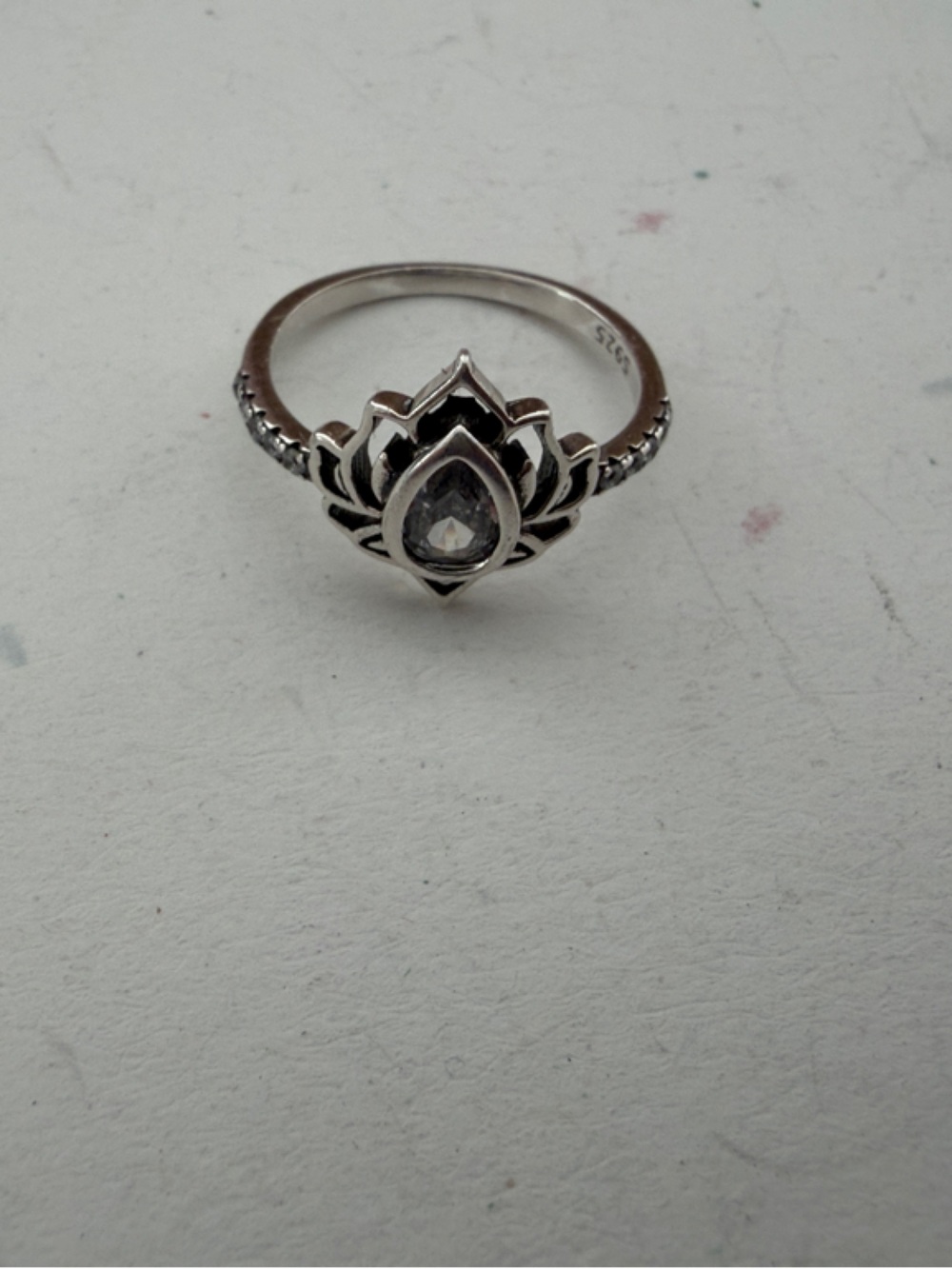 Sterling Silver Lotus Teardrop Ring